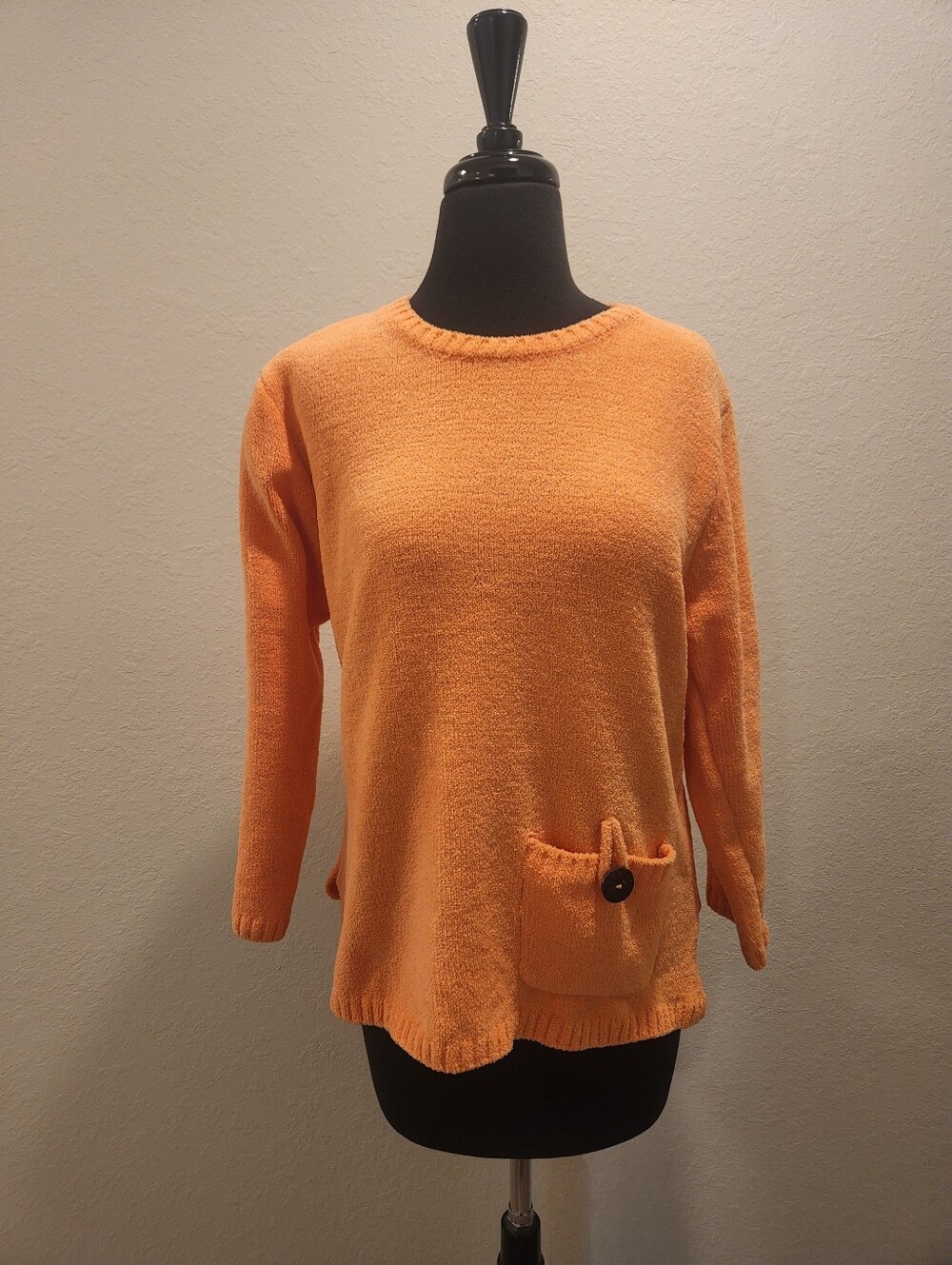 Lulu-B Orange Crewneck Sweater with Pocket Button